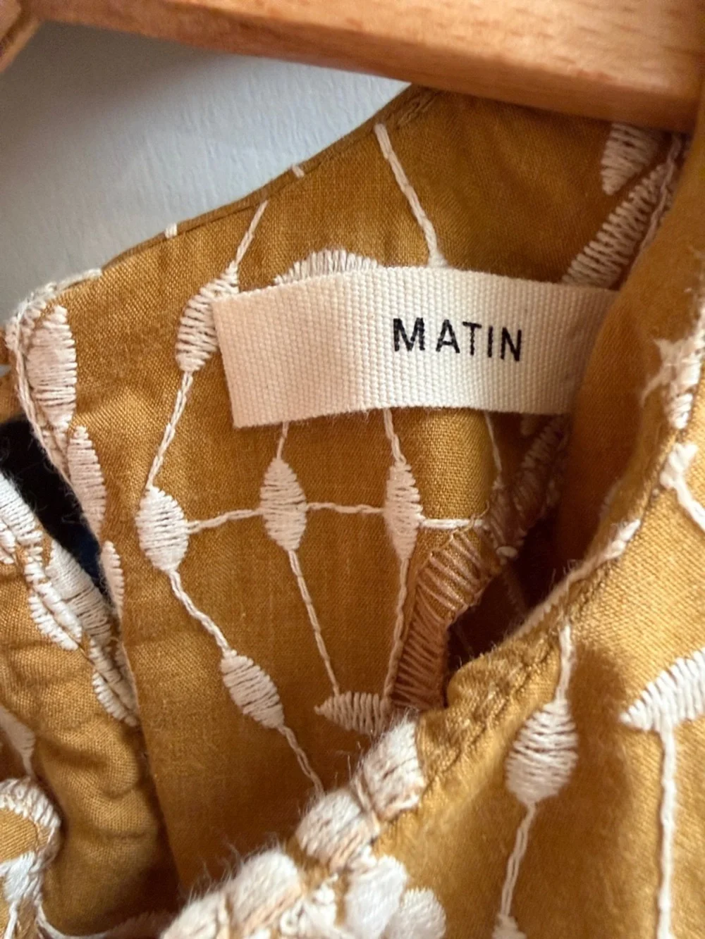 Matin Studio Embroidered Cotton Mini Dress Mustard Puff Sleeve AU 6 US 2